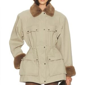 Helsa balmoral jacket with faux fur trim khaki